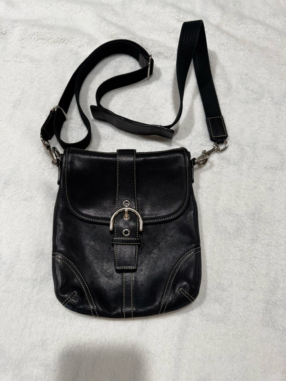 Coach Black Leather Crossbody Bag Flap Buckle Legacy Style Adjustable Strap - Picture 15 of 15